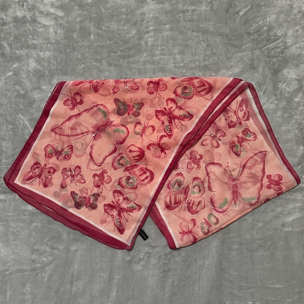 Satin Womens Scarf Butterflies Pink Oblong Y2K 90s -  62" x 13"